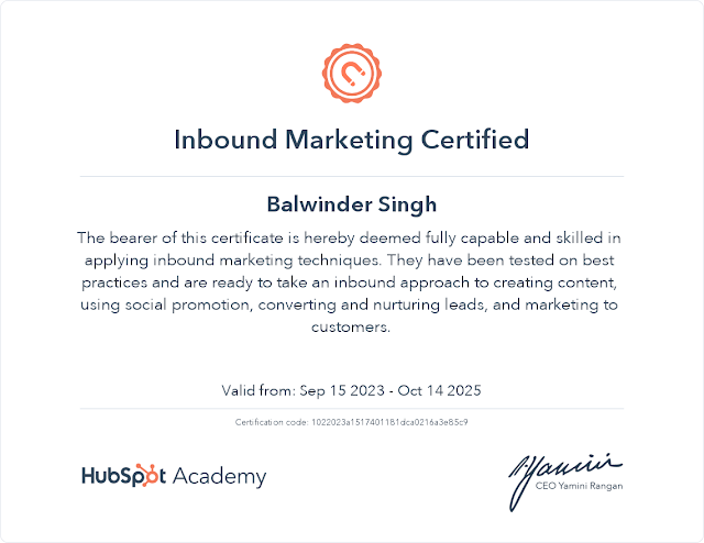 Hubspot inbound marketing certification